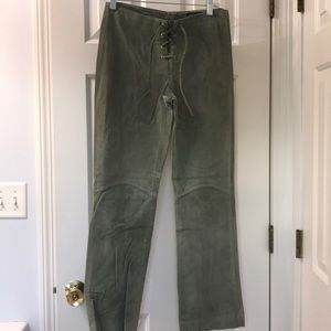 Light olive green suede lace up pants